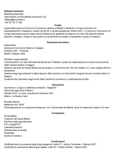 mail per invio cv